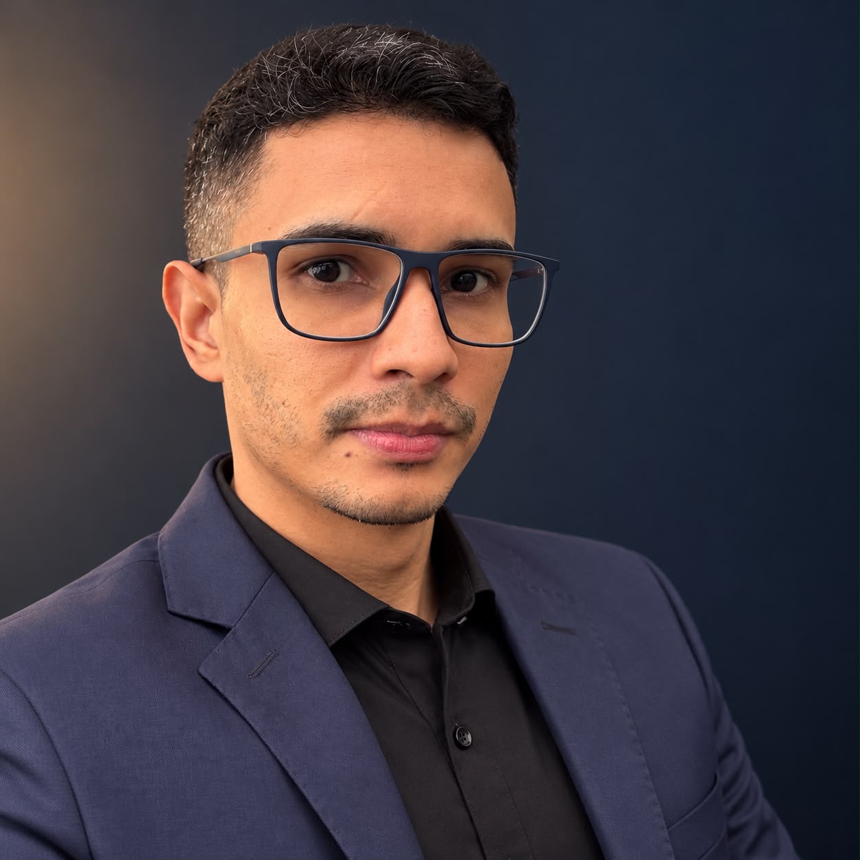 Dr. Gustavo Ribeiro de Souza, advogado, de blazer azul-marinho e óculos